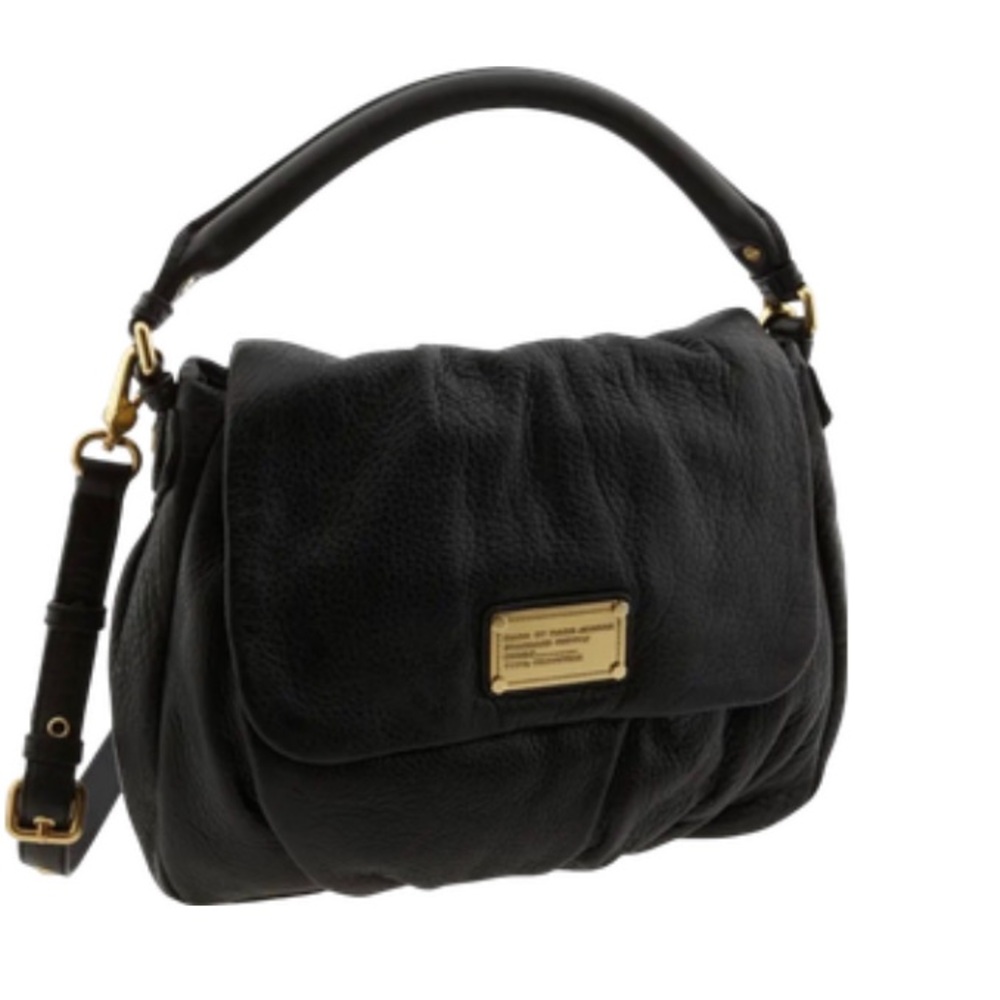 Marc Jacobs Black Leather Hobo Bag with Gold Details
